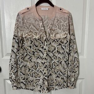 Calvin Klein pink ombré snake print vneck long sleeve blouse lightweight top